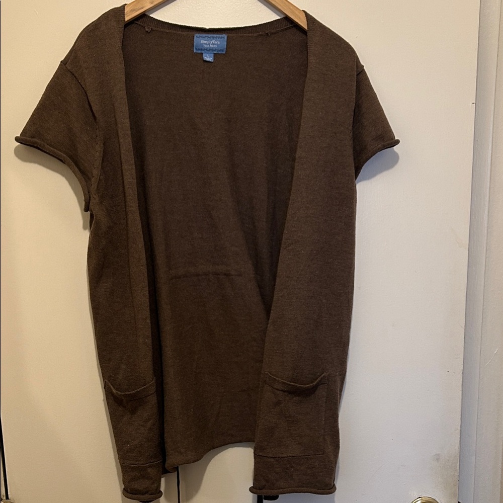 Simply Vera Vera Wang Cardigan Brown Tie Waist/Back Pockets - Womens Large
